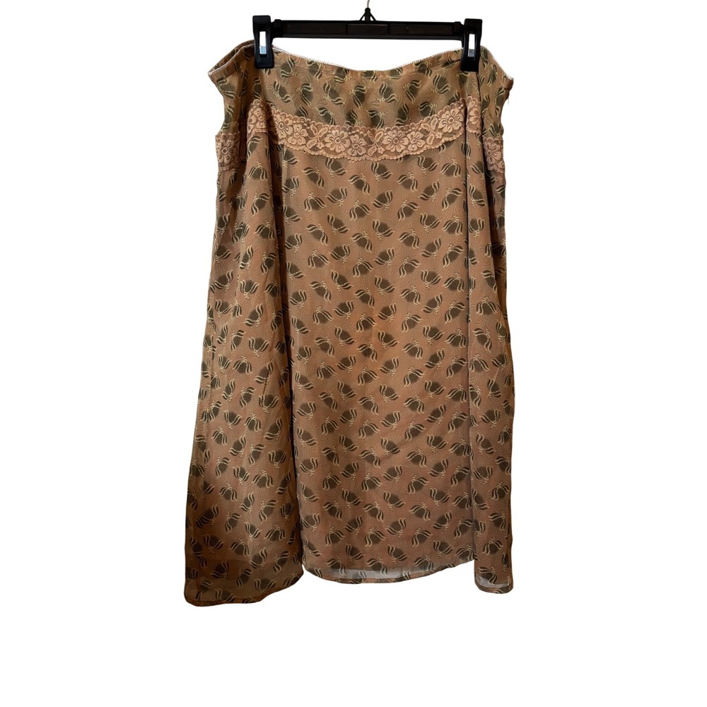 Lillie James Coviello 100% Silk Skirt 2X NWT Brown Green‎ Lined